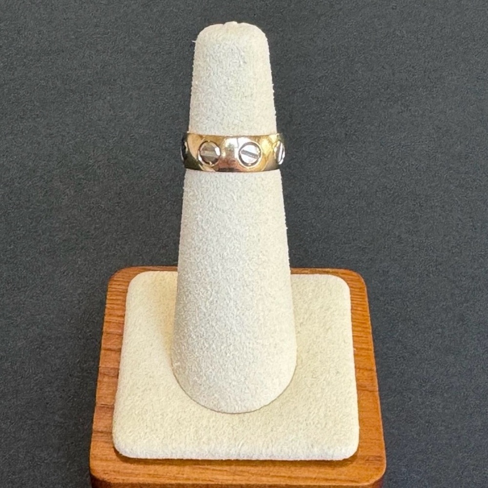 Vintage WBI 14K Two Tone Gold Screw Motif Wide Band Ring Size 5 3.58g